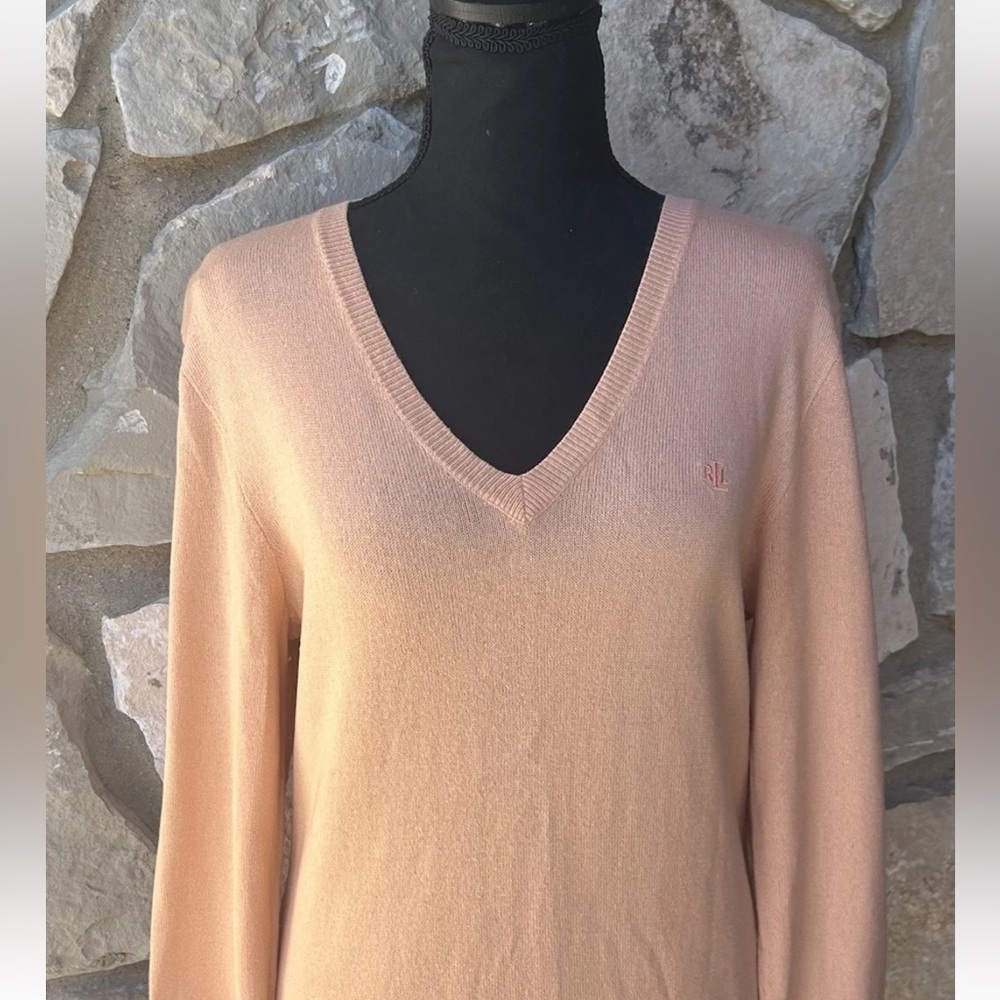 Polo Ralph Lauren Silk Cashmere V-neck Sweater M L Coral Pink Women’s EC